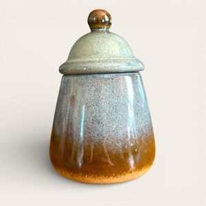 Art Studio Pottery Stoneware Vintage Canister / Jar With Lid Blue Glaze 5” Tall